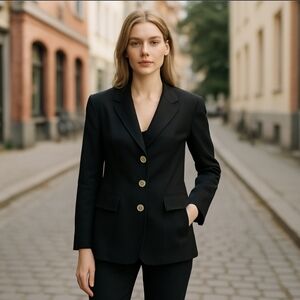 Vtg 90s wool Long black blazer silver buttons  Friends Rachel Green Inspo sz S